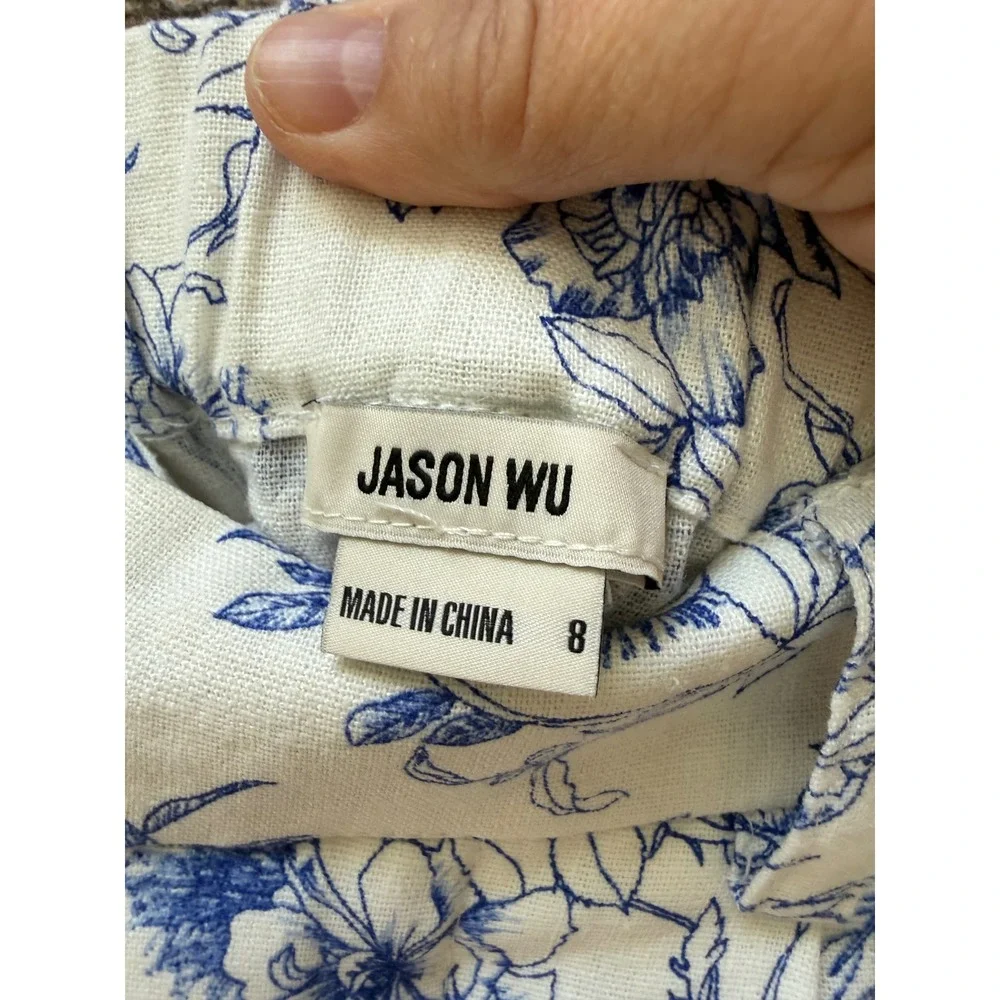 Jason Wu Floral Toile Linen Blend Halter Vest Wide Leg Pants Set Blue White 8 - Picture 11 of 14